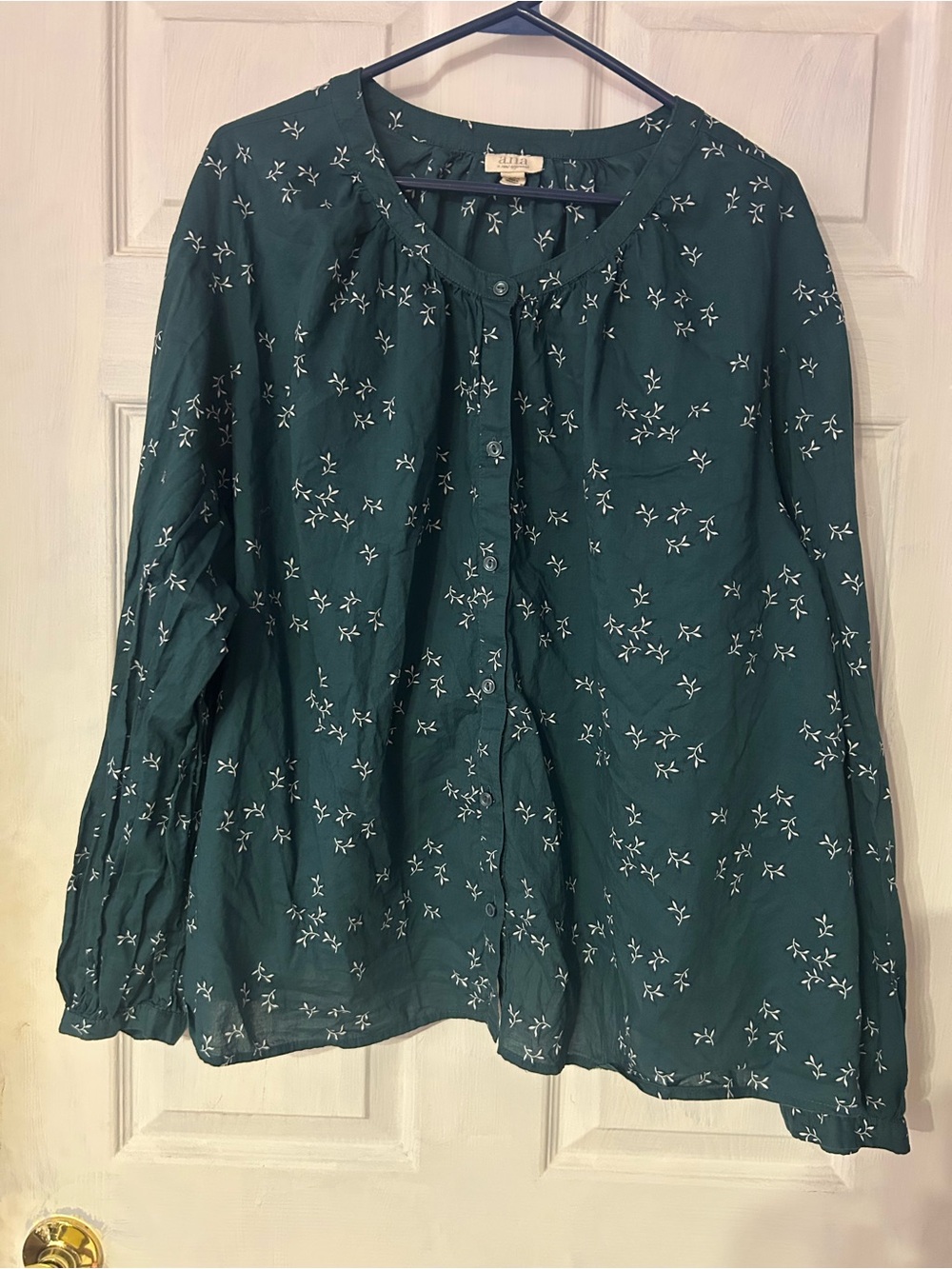 a.n.a Teal Button-Up Blouse with White Botanical Print